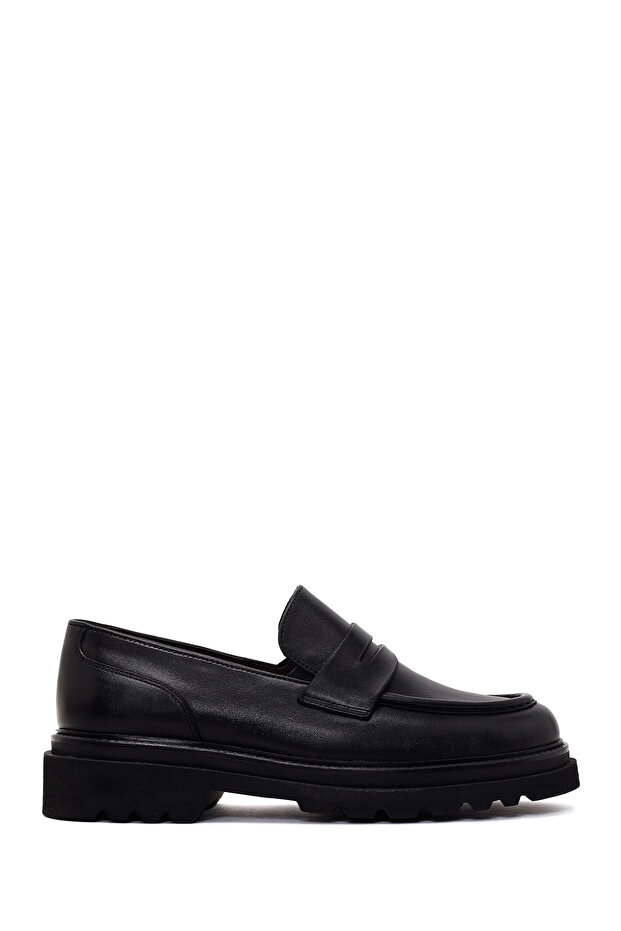 Men's Black Thick Soled Leather Loafer Wm750030Dv