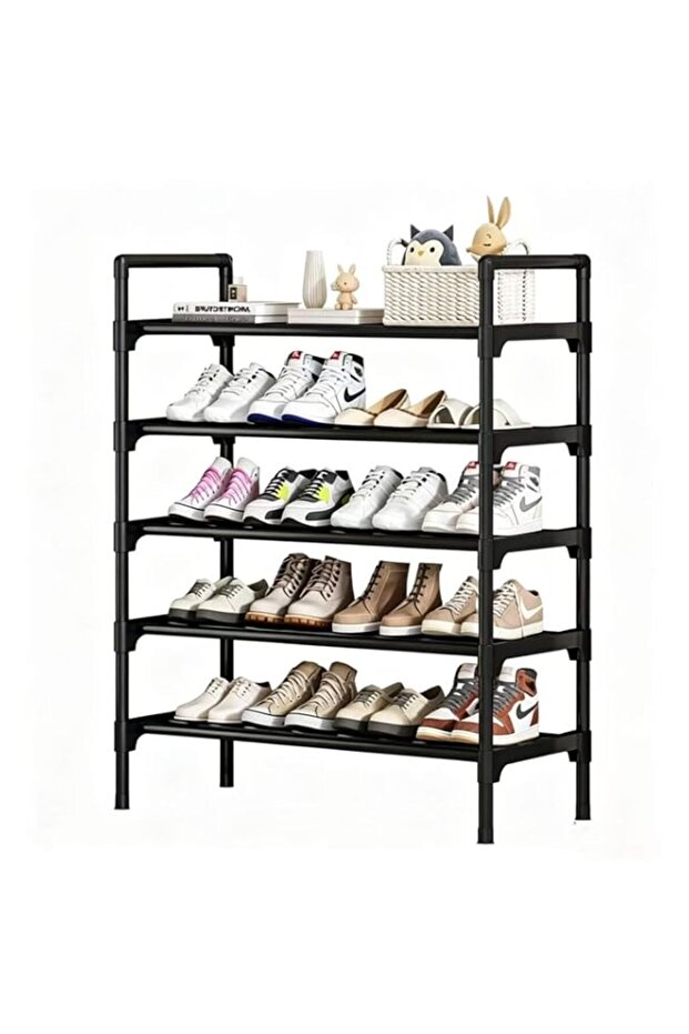 Five-layer shoe rack, sturdy and durable metal structure, stackable, can store up to 24 pairs of shoes, suitable for bedroom, wardrobe, hallway, bedroom, easy to assemble, black