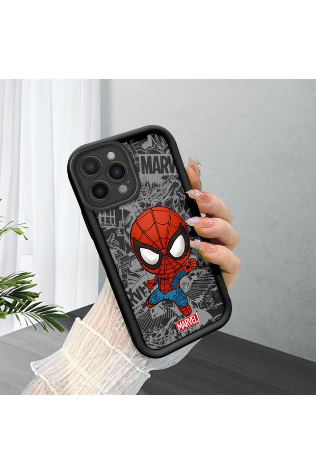 Black Spiderman Case Compatible with iPhone 14 Pro Case Camera Protector Couple Couple Case Silicone Phone Case