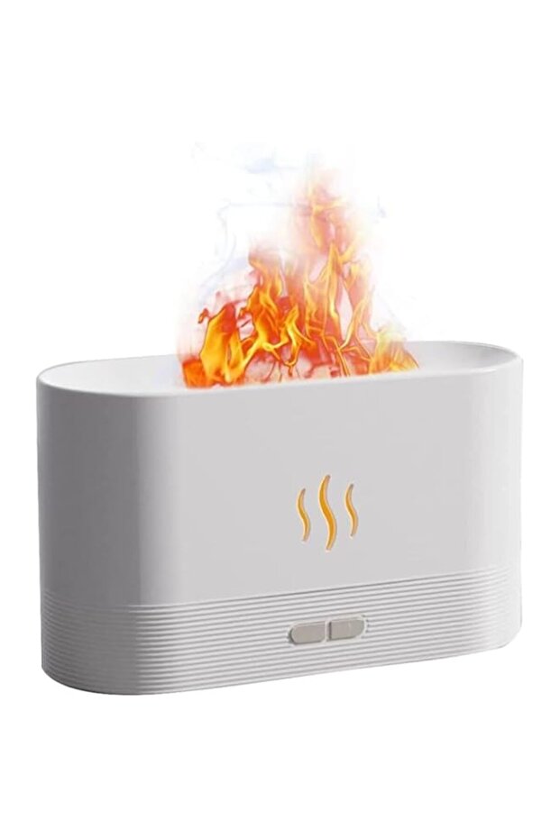 ELTERAZONE Essential Oil Diffuser, Simulation Flame Upgrade Mist Air Humidifier, 180ml Aromatherapy Diffuser, 2 Night Lights Brightness & Auto Off (White)