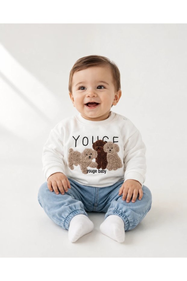 Embroidery Detailed Dogs Knitted Jeans Seasonal 2-Piece Baby Boy Set