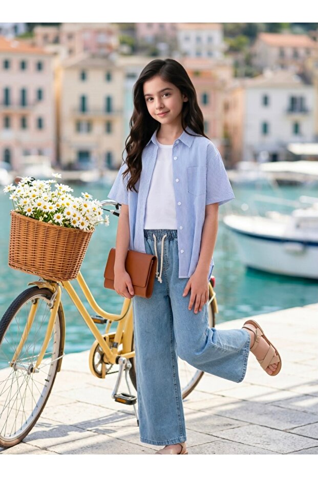 İ&K Shimarik Striped Shirt Badi̇ Jeans Pants Triple Set