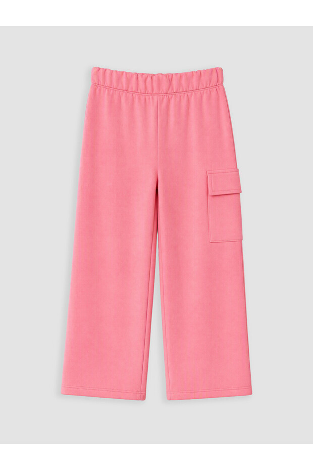 Pink Wide-Leg Cargo Sweatpants with Pockets for Girls