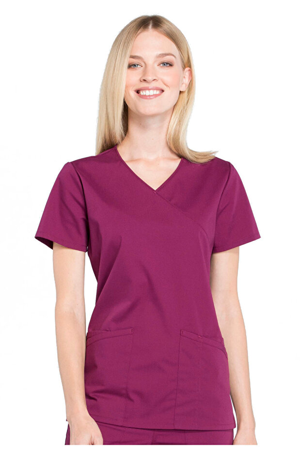 Ww655 Women's Scrubs Top – Imported, Mock Wrap Design, V-Neck, 2 Pockets, and Relaxed Fit Doctor/Nurse Top