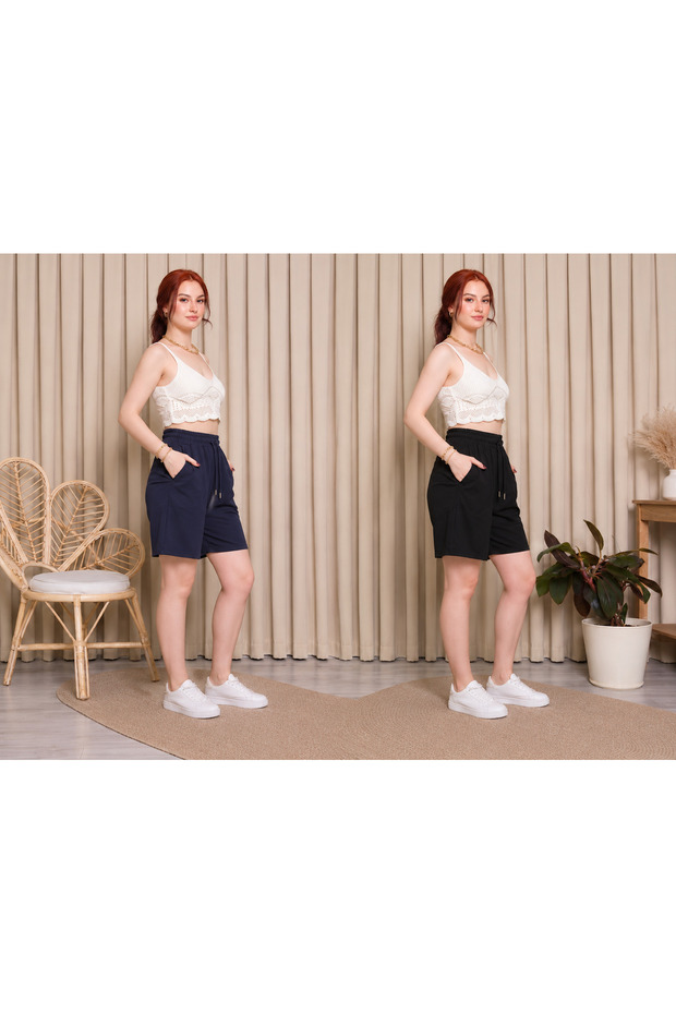 2-Piece Oversize Women's Shorts for All-Day Comfort Black-Navy Blue