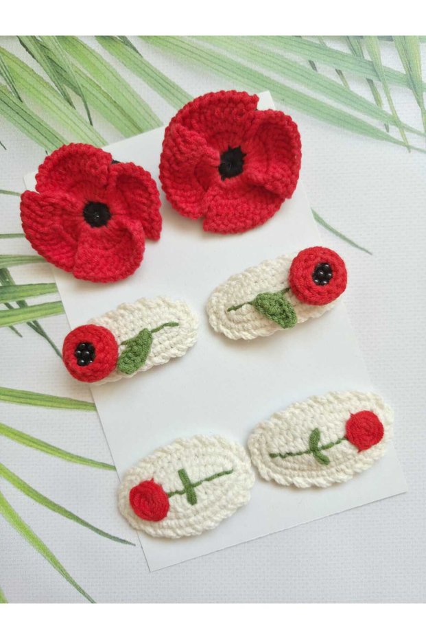 Back to School Handmade Set of 6 Organic Knitted Hair Clips Pinterest Models Hair Accessories Suitable for All Age Groups