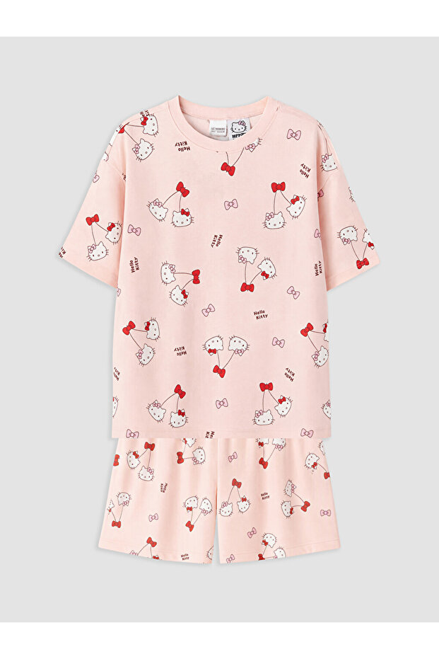 Rmz Gi̇yi̇m Farkiyla Hello Kitty Licensed Zero Roba Collar Girls' Pajama Set