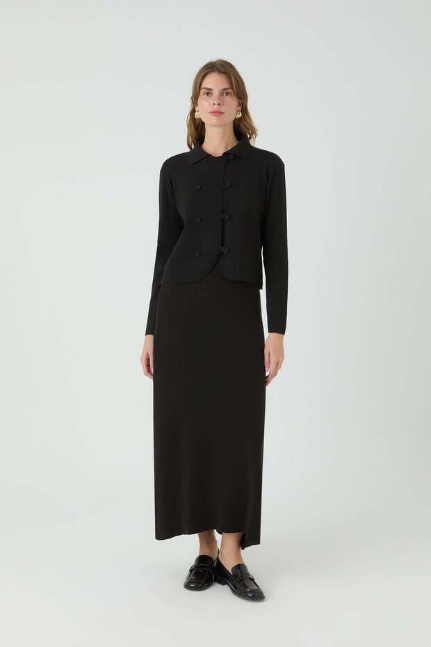 Söğüt Tri̇ko Skirt Suit Black