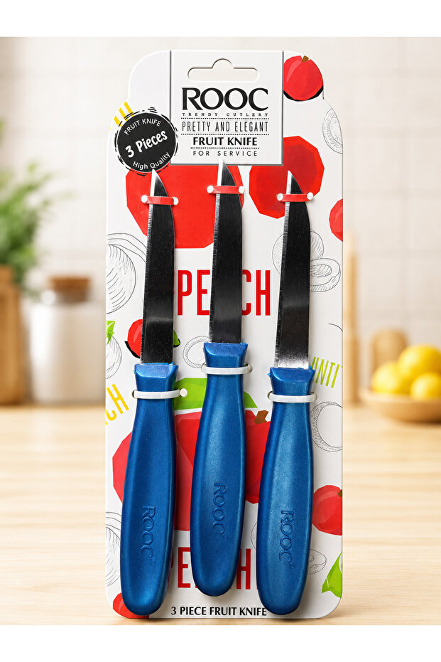 3-Piece Fruit Knife Set with Black Handle Stainless Steel Kitchen Knife
