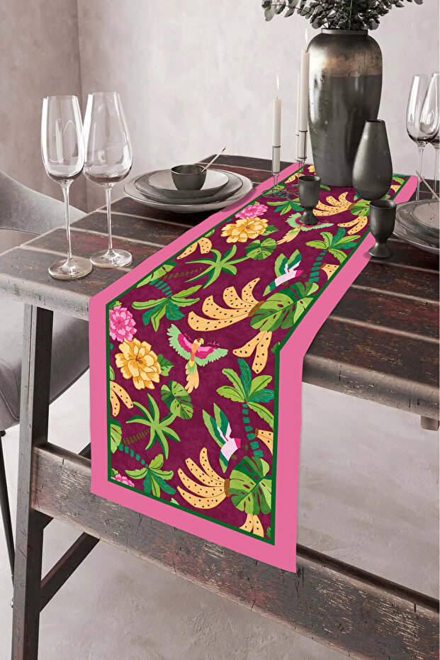 40X140Cm Woven Stain-Resistant Printed Thai Feather Fabric Tablecloth Decorative Runner Washable