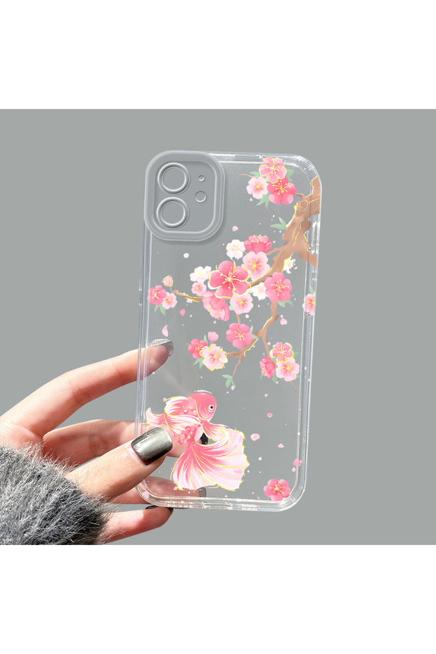 حافظة من السيليكون الشفاف متوافقة مع هاتف iPhone 11، مزودة بطباعة جمالية مضادة للصدمات منقوش