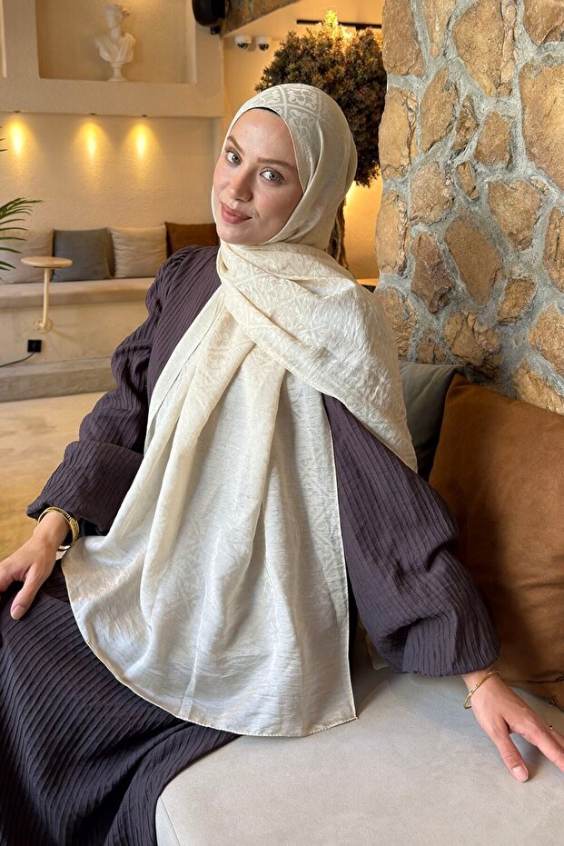 Diamond Pattern Aura Cotton Jacquard Shawl Beige