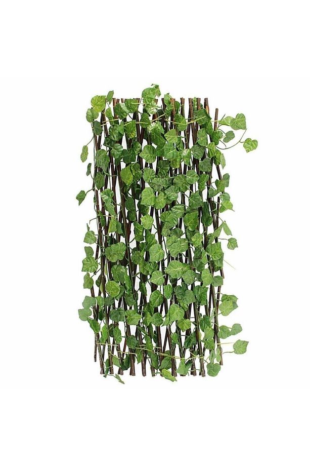 Yapay Sarmaşık Çit 60x280 Cm, Bahçe Balkon Çiti Açılır Kapanır Ahşap Akordiyon Çit - 2