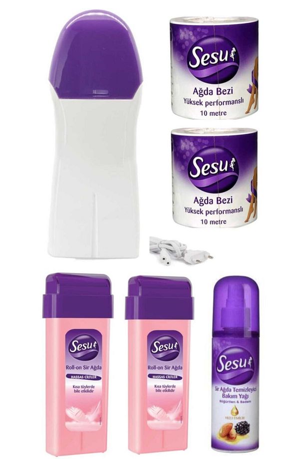 Kartuş Roll-on Hassas Cilt Pudralı Ağda Makinesi 2 Adet 10m Ağda Bezi Temizlik Yağı Ağda Seti - 1