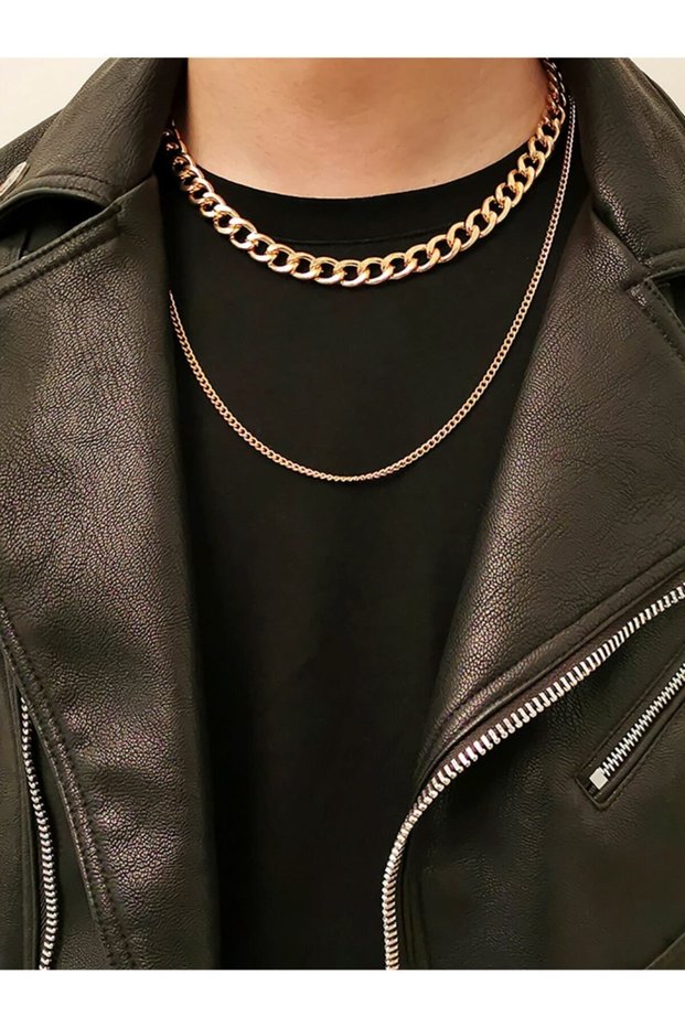 Gold Color Choker Necklace Unisex Layered Cadena Necklace