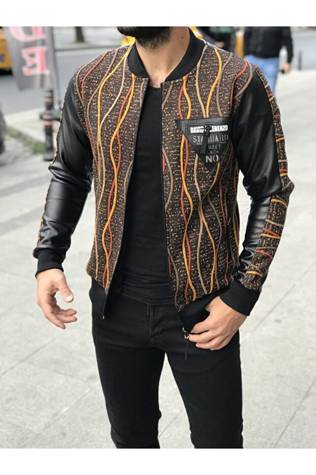 Renkli Örgü Deri Ceket - 1