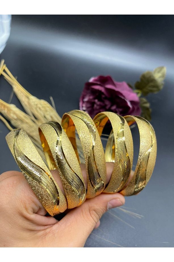 22 Ayar Altın Kaplama Tersine Dalga Model 5'li 1.5 Cm Bilezik - 1