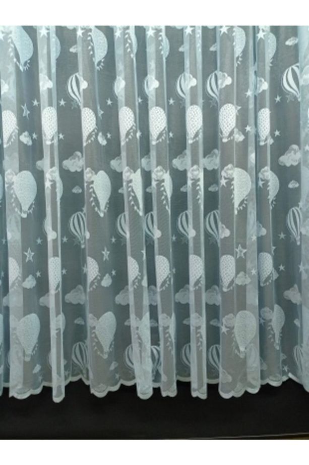 Erkek Çocuk Odası Uçan Balon Mavi Renk Modern Tül Perde 1/2 Pileli - 1