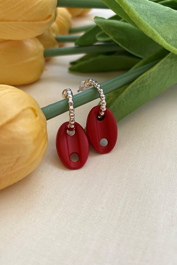 Matte Red Color Antiallergic Sailor Knot Earrings