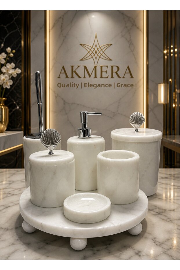7 Piece Luxury Bathroom Set with Marble Ball Base Stand