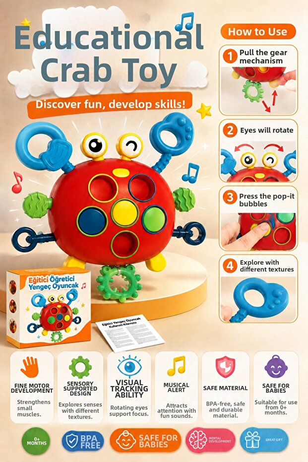 Crab-Shaped Sensory Activity Toy Observation and Skill Development Educational Toy - 1