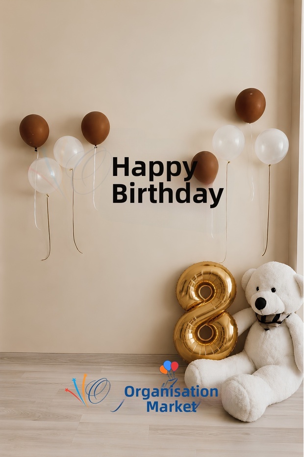 8 Year Old Birthday Concept Gold Number Balloon Set Metallic White Caramel