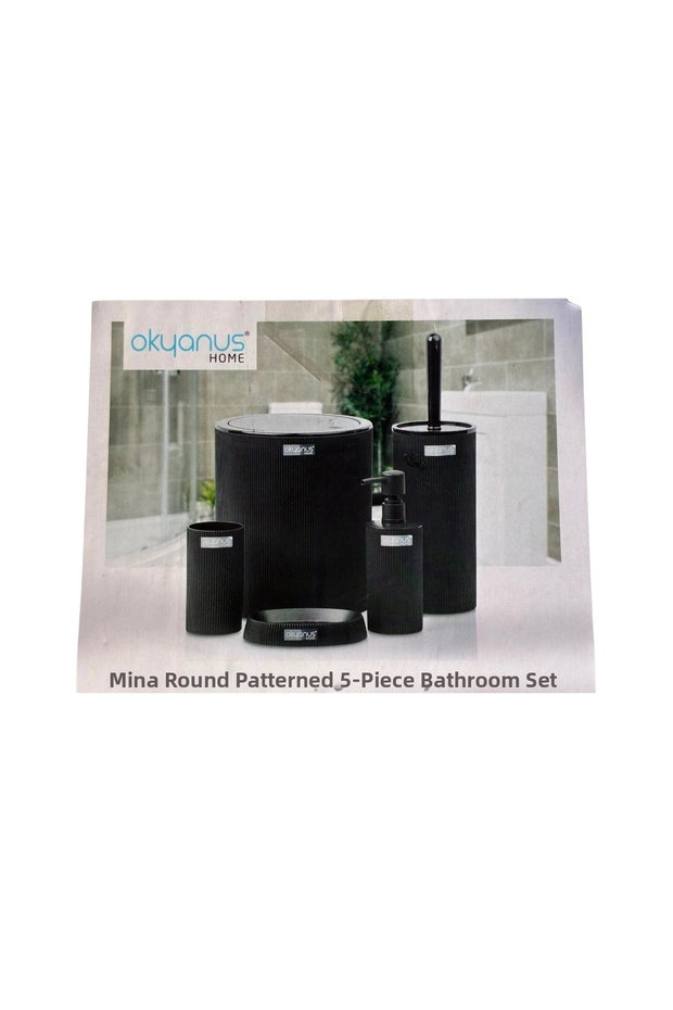 Mina Round Striped 5-Piece Bathroom Set Black