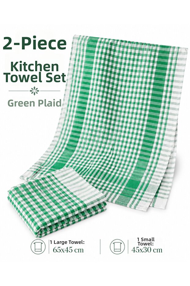 2-Pack of Drying Cloths Cotton Green Gingham