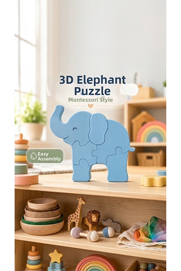 Montessori Style 3D Elephant Puzzle - Organic Pla Material - Eco-Friendly Educational Toy