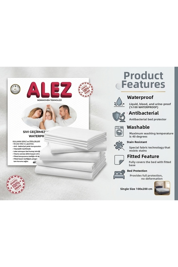 ALEZ TEK KİŞİLİK 100 × 200 سم + 30 سم واقي سرير مقاوم للماء