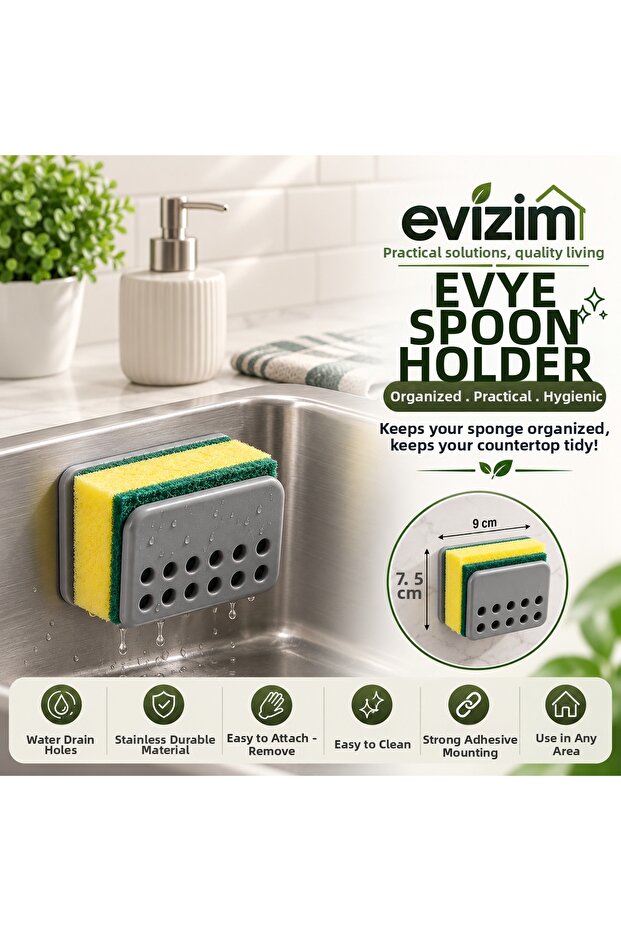 Suction Cup Kitchen Sponge Holder Sink Sponge Organizer with Drain