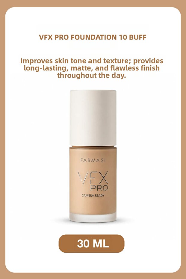 Vfx Pro Full Coverage Foundation 30 ml 10 Buff | Flawless Matte Finish, Long-Lasting Skin Makeup