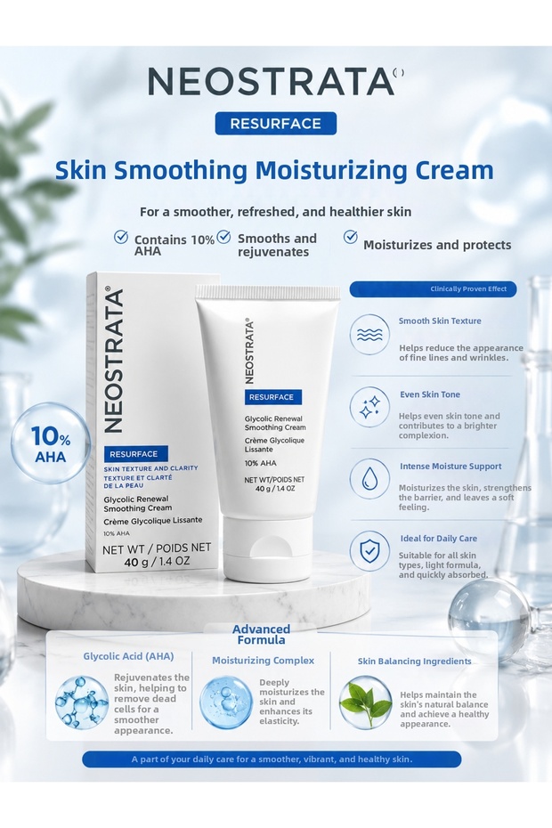 Resurface 10% Aha Glycolic Acid Skin Texture Renewing, Regulating Moisturizing Cream 40 g