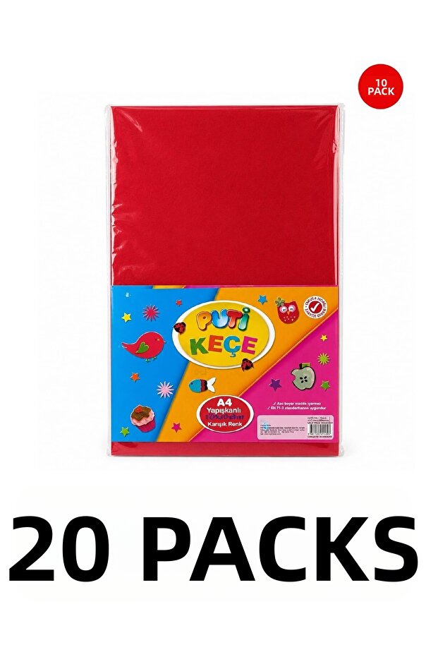 20 Packs of Mixed Color A4 Adhesive Felt 20X30 cm 10 Pieces
