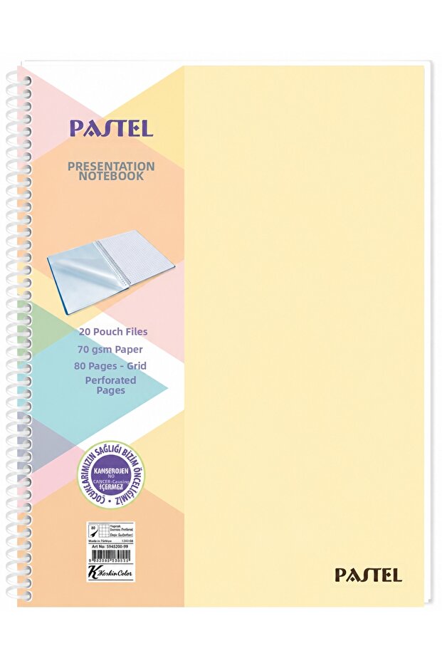 Keski̇n Pastel 23X29.7Cm Spiral A4 Plastic Cover Project Presentation Notebook 80 Yp. Striped Light Yellow