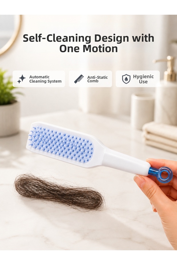Preminium Self-Cleaning Hair Comb – Anti-Static, Silicone Tips, Abs Material, 22X4 cm