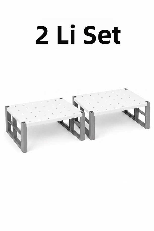 Cabinet Organizer Shelf - Kitchen Countertop Cup and Plate Organizer Gray-White 2 Pieces