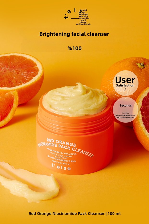Anti-Blackhead, Brightening Facial Cleansing Cream Telse Red Orange Niacinamide Pack Cleanser