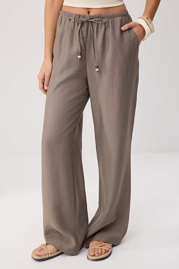 Vizon Modal Beli Lastikli Wideleg Geniş Paça Pantolon TWOSS26PL00105 - 3