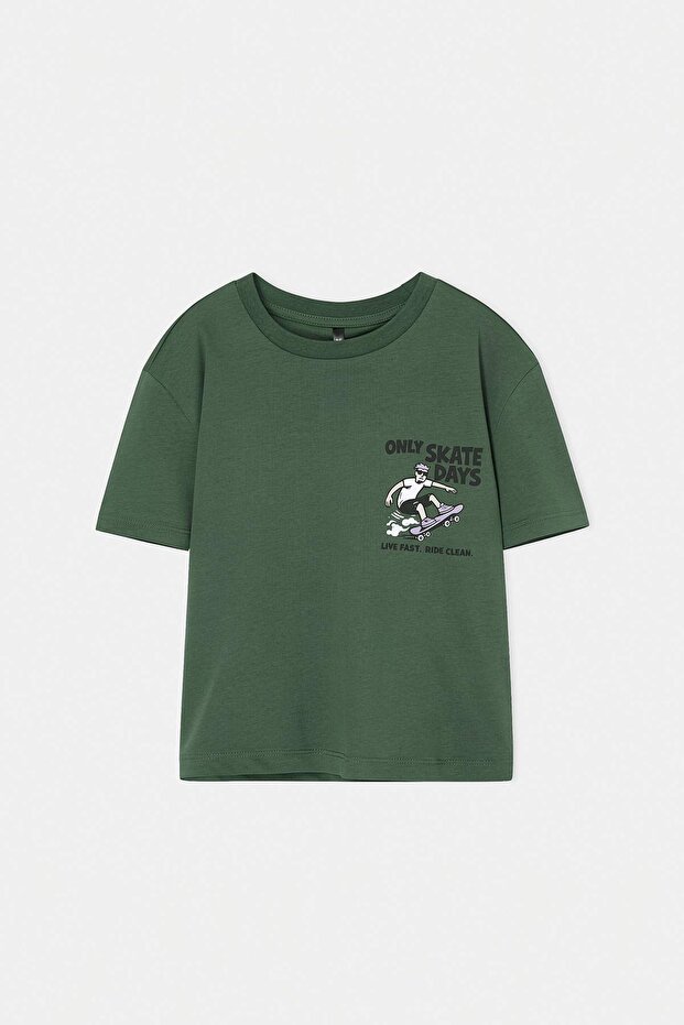 Yeşil Düz Örme Erkek Çocuk T-Shirt TKDSS26TS00087 - 4