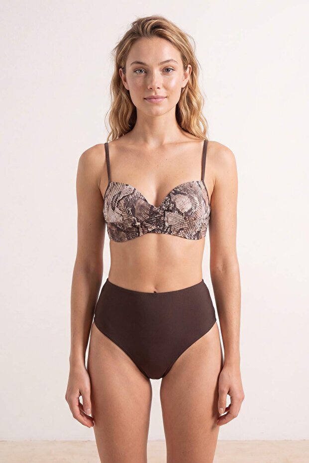 Yılan Desenli Balconette Kaplı Regular Yüksek Bel Bikini Takımı TBESS25BT00124 - 3