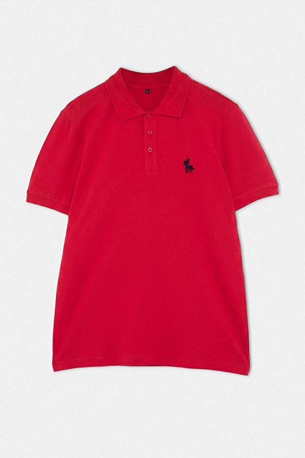 Kırmızı Regular/Normal Kesim At Nakış Polo Yaka T-shirt TMNSS25PO00017 - 5