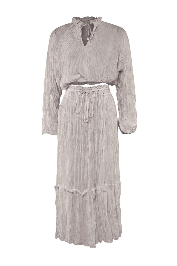 Vizon Dokuma Maxi 100% Pamuk Plaj Bluz Pantolon Takım TBESS26AU00101 - 1