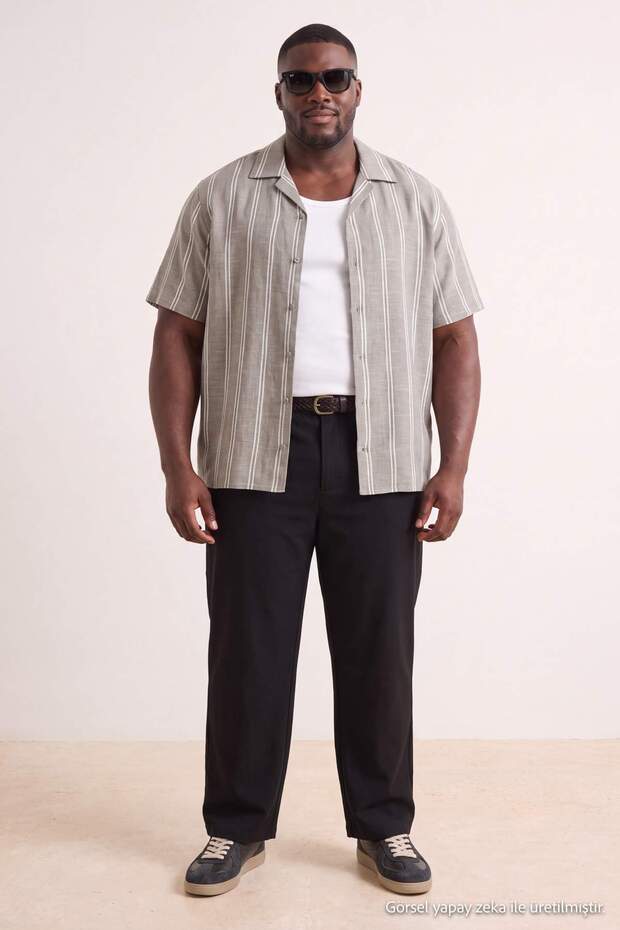 Siyah Büyük Beden Straith Fit Rahat Örme Pantolon TMNSS25AR00003 - 3