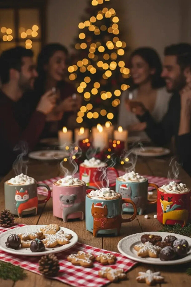 كوب بتصميم حيوانات لرأس السنة الجديدة - كوب قهوة سيراميك مزخرف كهدية لرأس السنة الجديدة