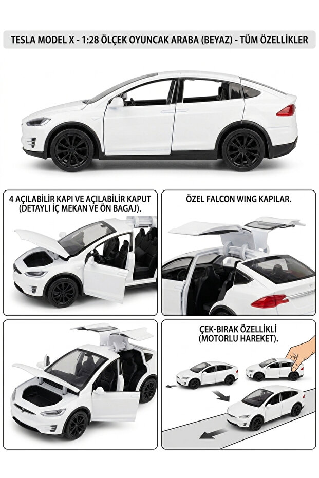 AYFİLEM Oyuncak Metal X Model Tesla Araba 12 cm 1:28 ölçek Çek Bırak