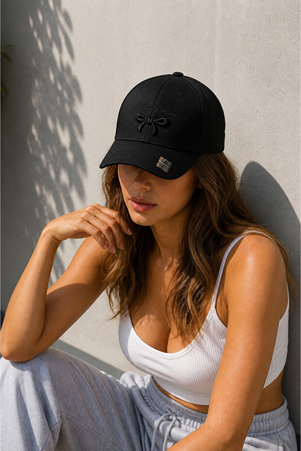 Women's Black Baseball Hat with Bow Detail