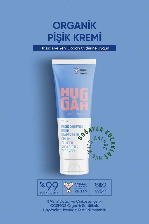 Huggah Organik Doğal Bebek Pişik Kremi 100ml – Hassas ve Normal Ciltler Için Doğal Bakım