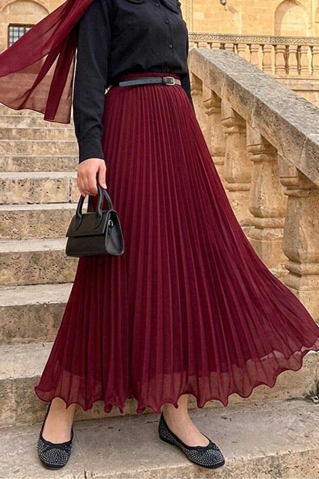Flared Flounce Chiffon Skirt 1402 - Burgundy