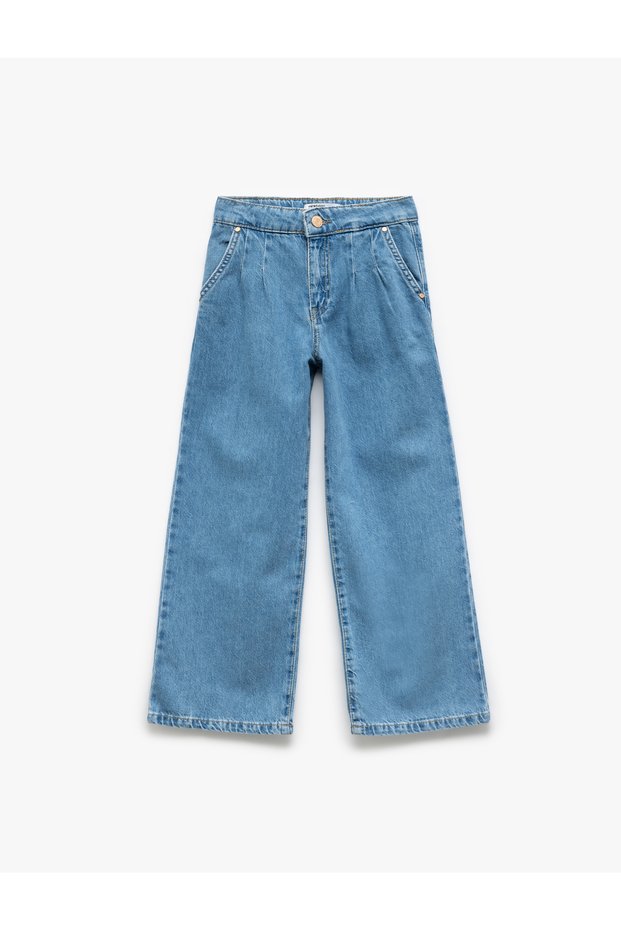 Cotton Pocket Detailed Buttoned Wide Leg Jeans